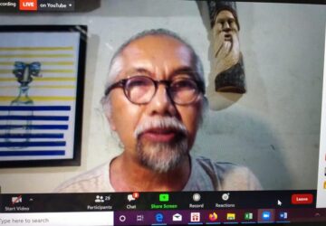 Franki Raden, Ph.D (ahli etnomusikologi) hadir selaku narasumber yang memberikan apresiasi dan mengulas Seni Sarandaro
